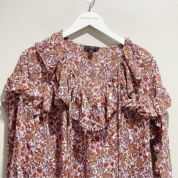 J CREW Women’s Multicolor Floral Crinkle Chiffon Ruffle Top Long Sleeve Size S - Picture 4 of 10